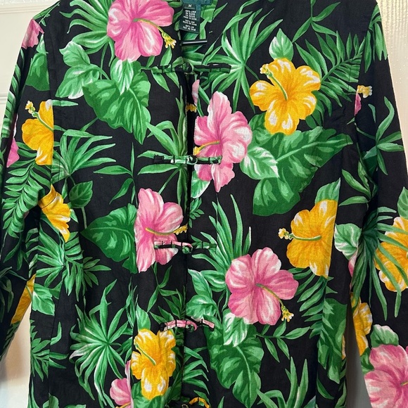 Lauren Ralph Lauren 2000s Hibiscus Button Closure Shirt Size M 100% Linen - Picture 3 of 7